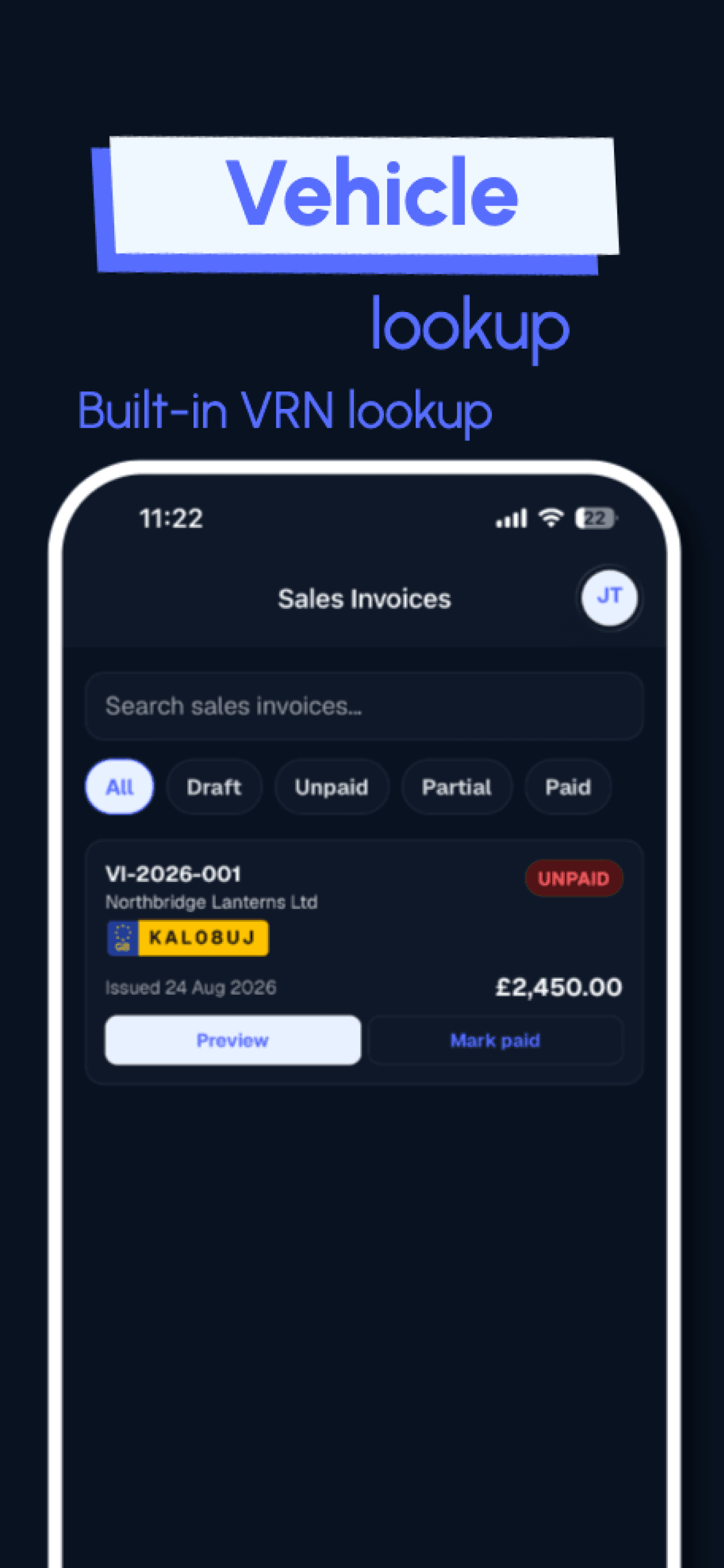 Vehicle registration lookup and sales invoices screen