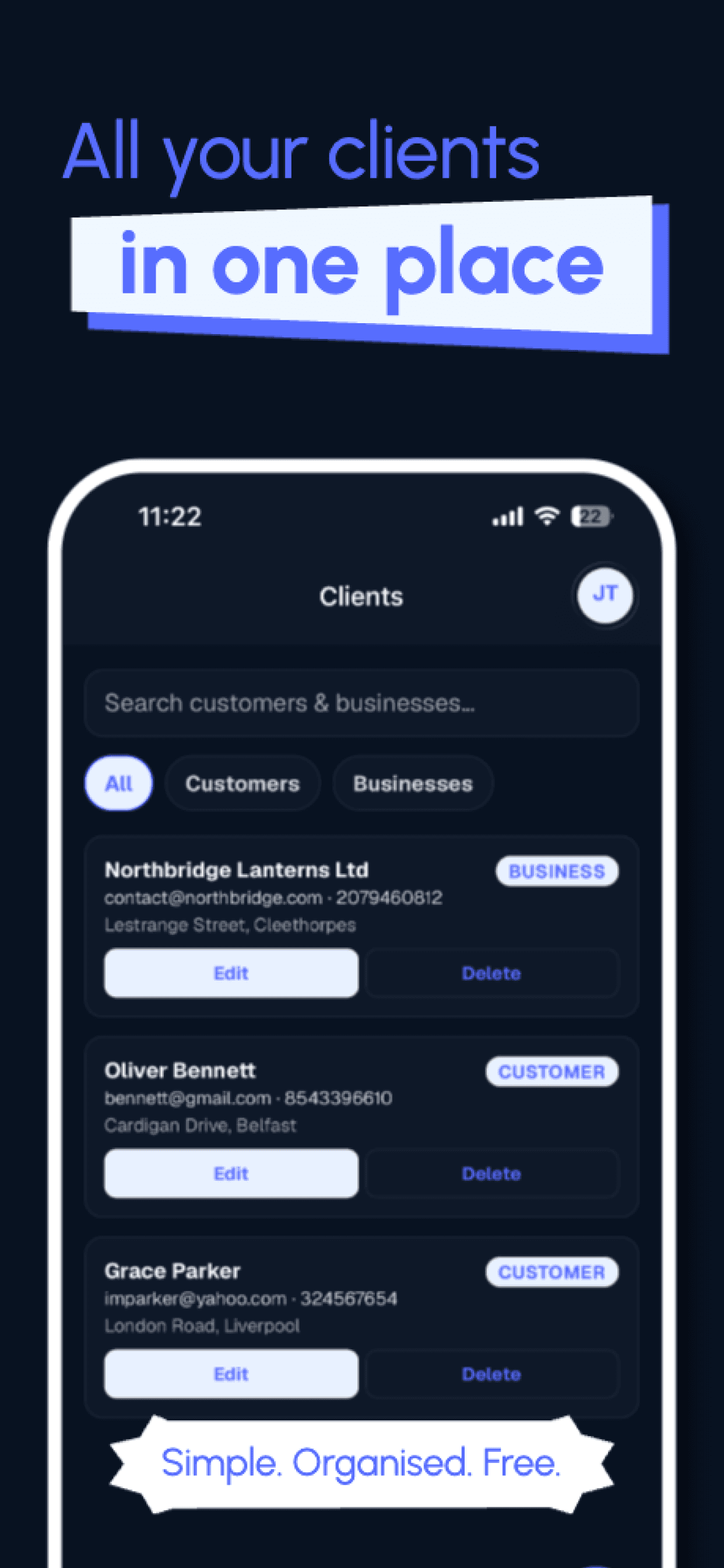 Client management screen in invoices by MYDV