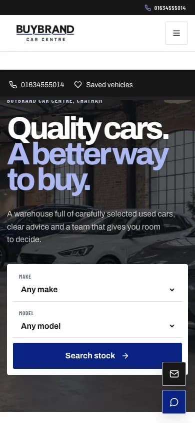 Buybrand Car Centre website on mobile
